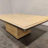 Vintage travertine and brass coffee table by Fedam, 1970s