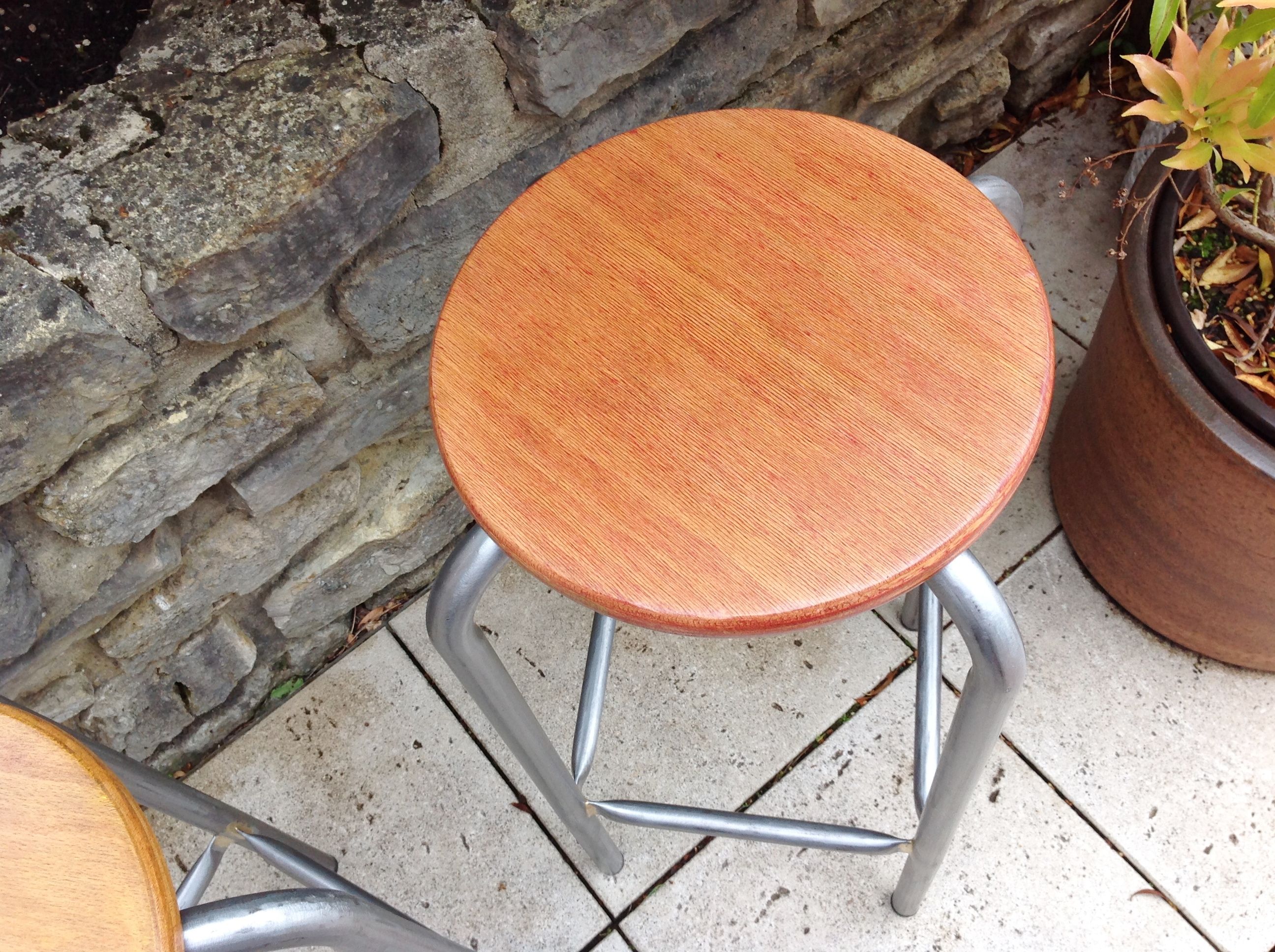 Pair of high wooden stools and metal industrial style 60/70