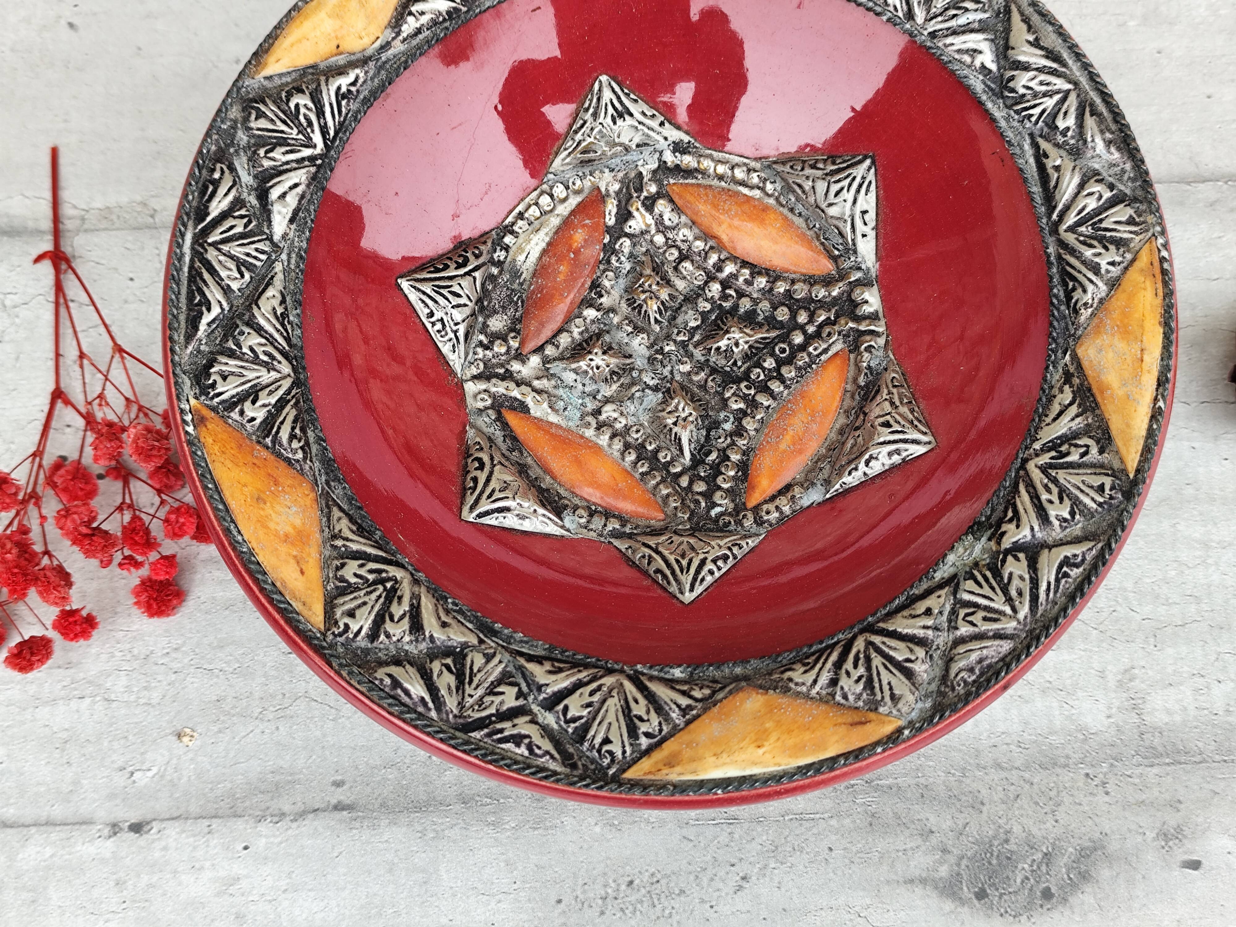 Vintage Moroccan ceramic and stone dish