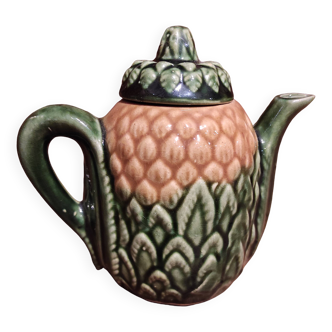 French vintage majolica tea pot in the shape of a pineapple