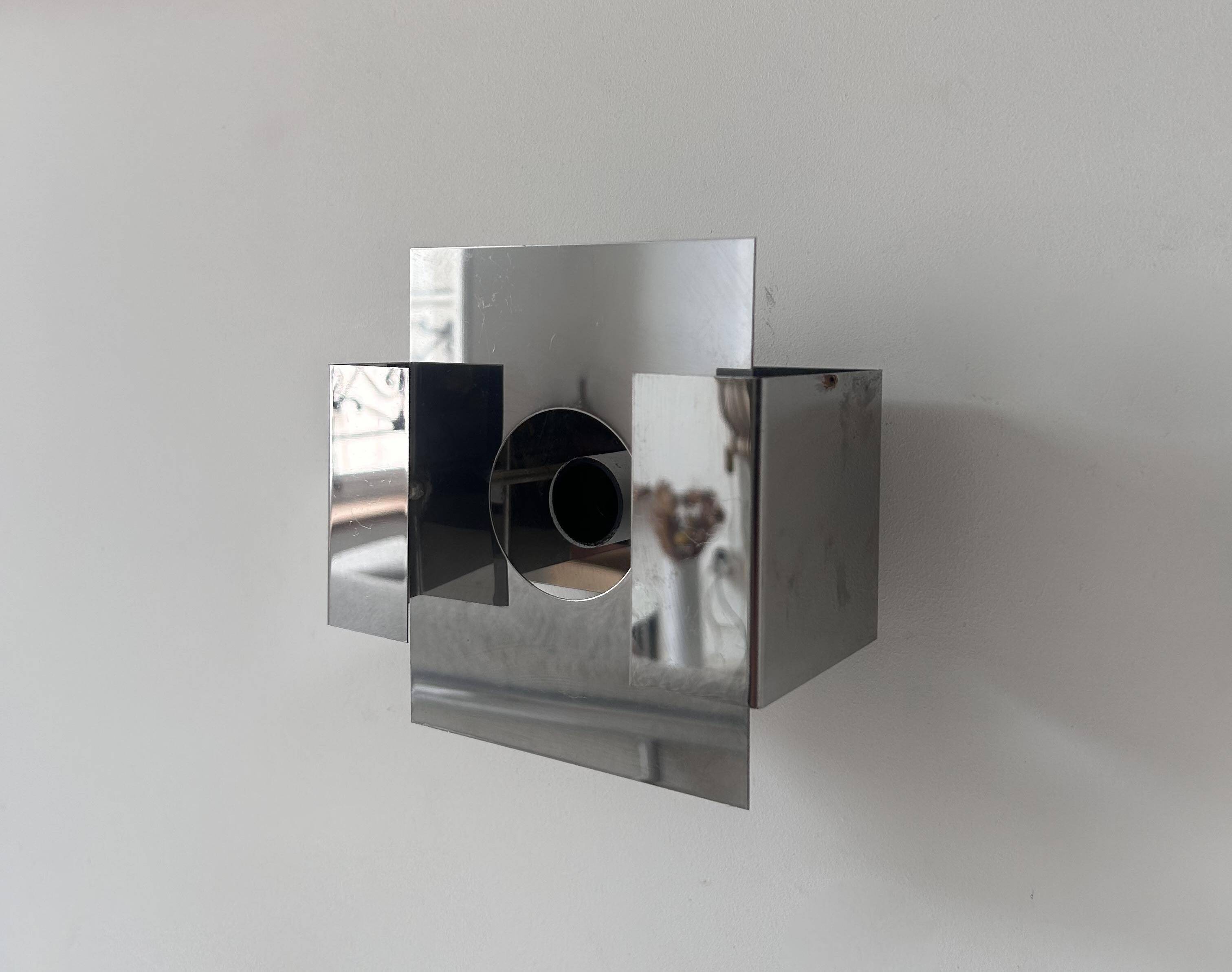 Pair of vintage wall lights, chrome metal, France 1970