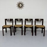 Set of 4 Girsberger Scandinavian style chairs from the 80s, vintage wood