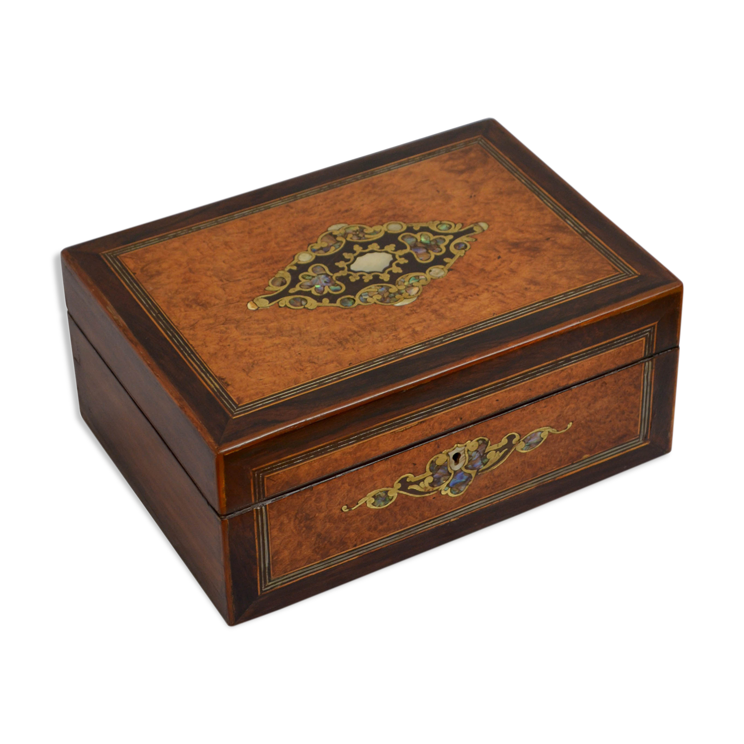 Victorian jewellery box in amboyna
