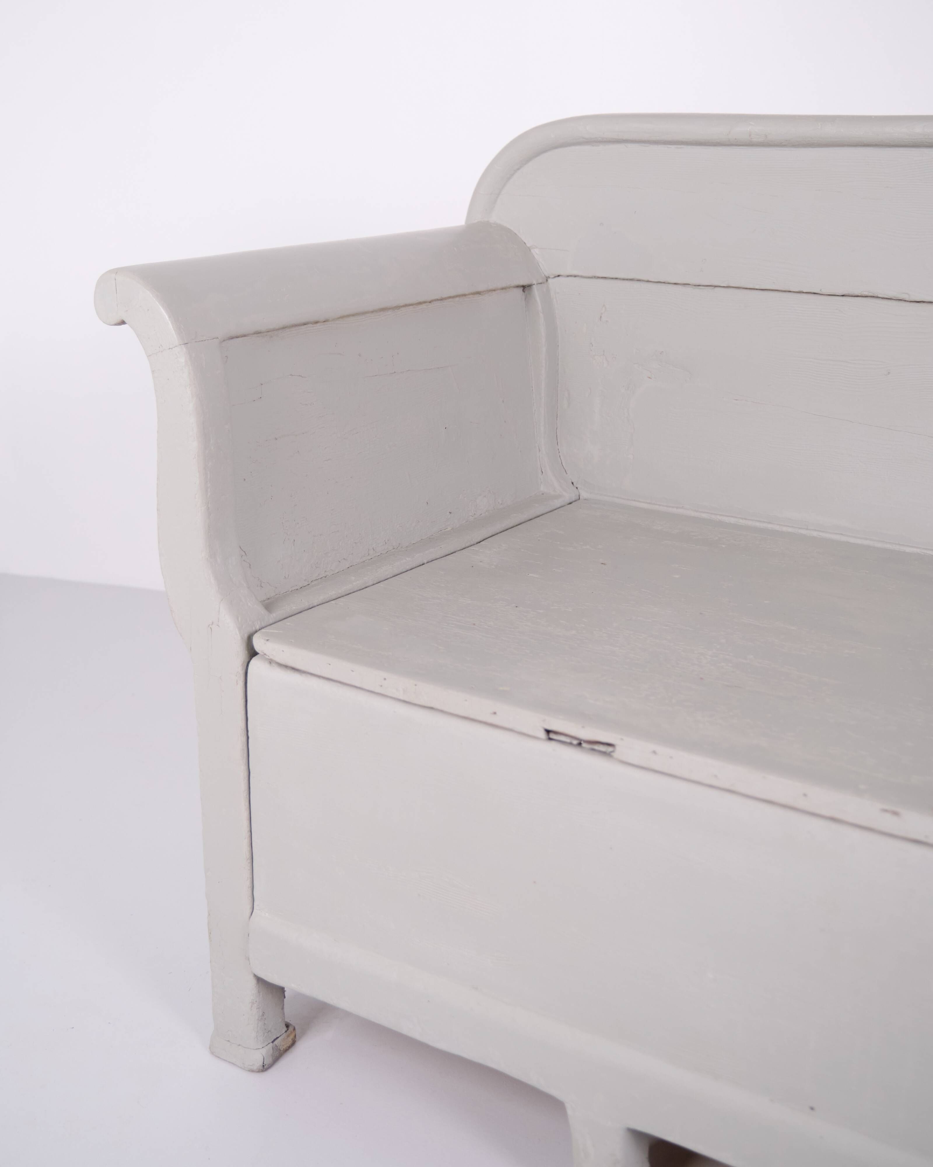 Antique storage bench – grey painted – pine wood – 1890s