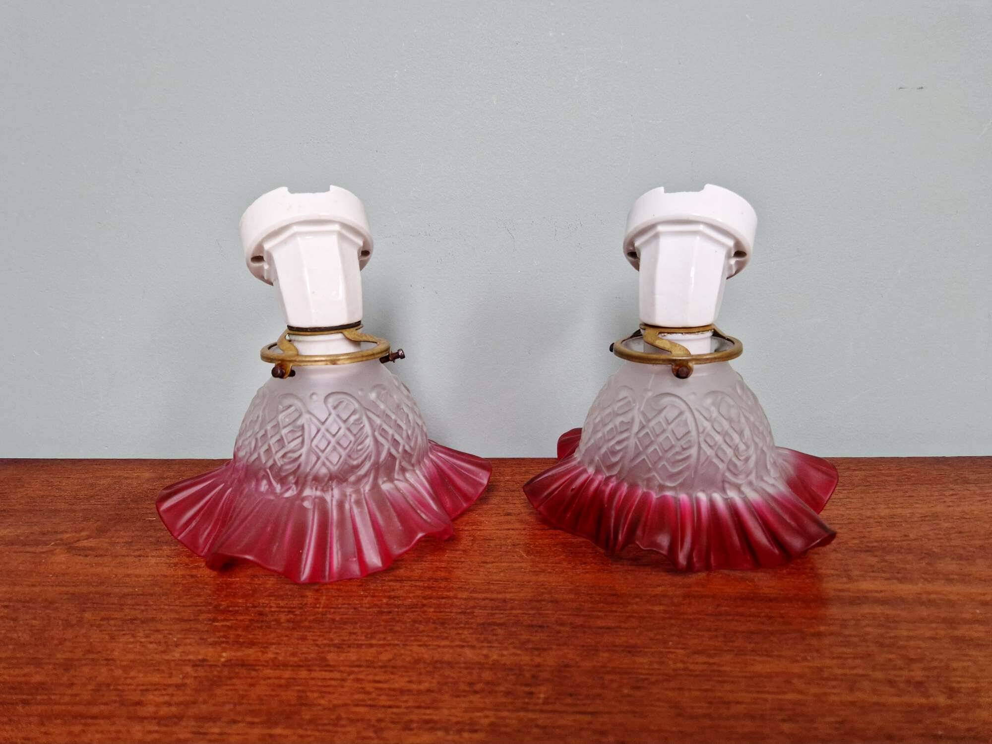 Pair of porcelain and scalloped glass wall sconces, 1920s-30s