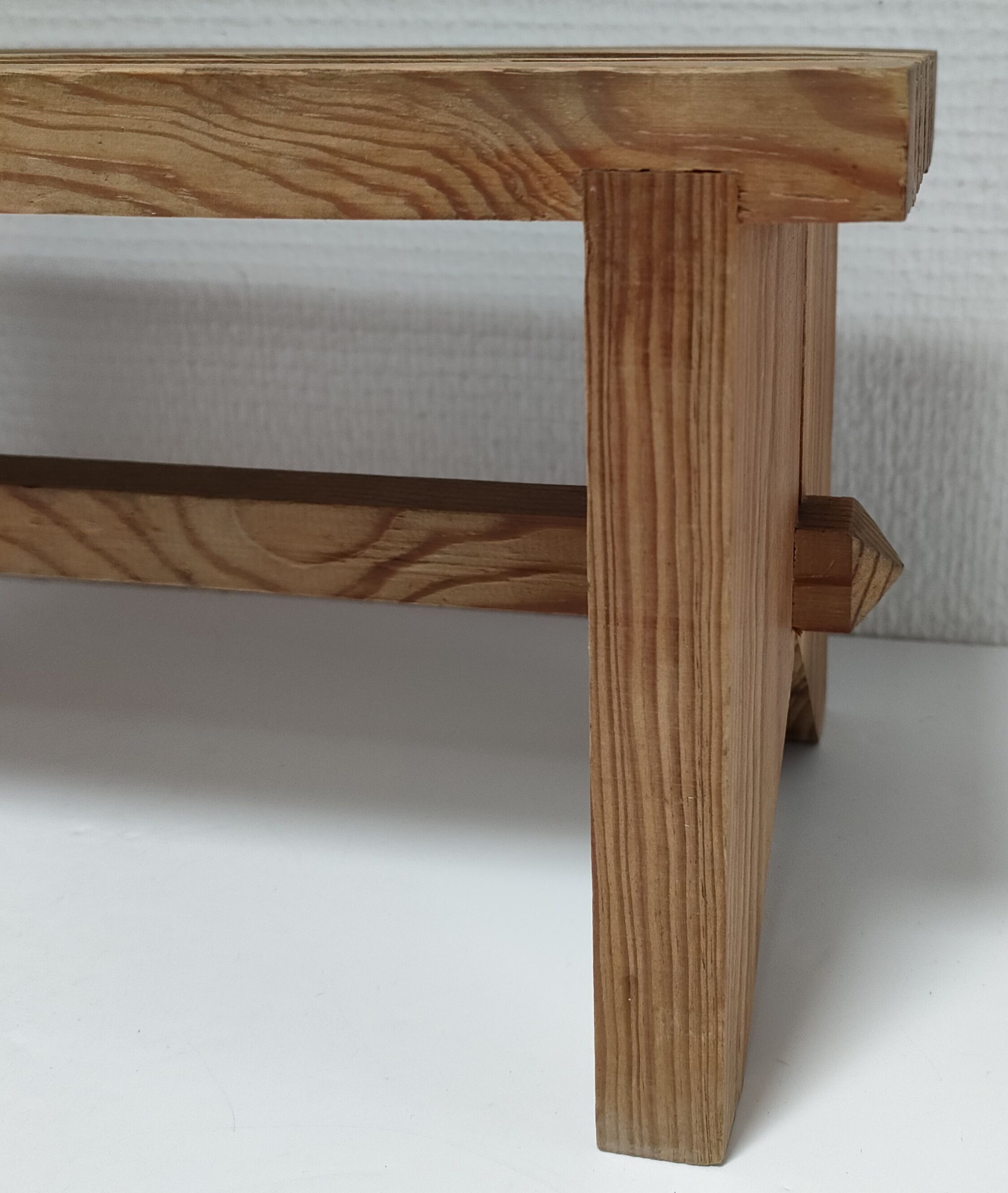 Vintage solid pine slatted low stool