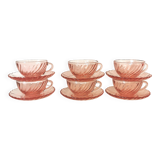 set of 6 pink glass coffee cups and saucers, rosaline