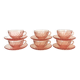 set of 6 pink glass coffee cups and saucers, rosaline