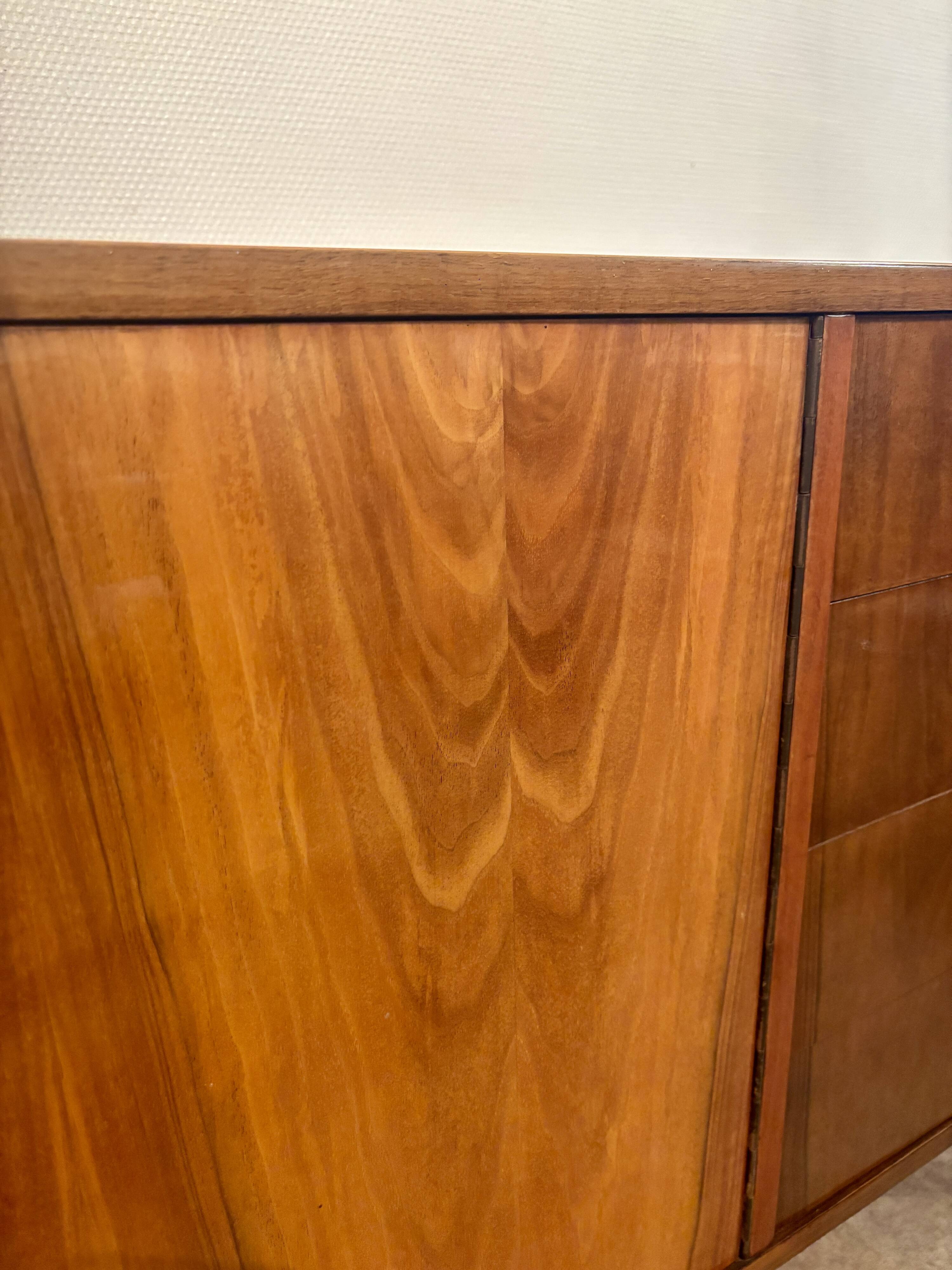 Vintage Polish buffet in flamed walnut – Mid-Century design from the 1960s