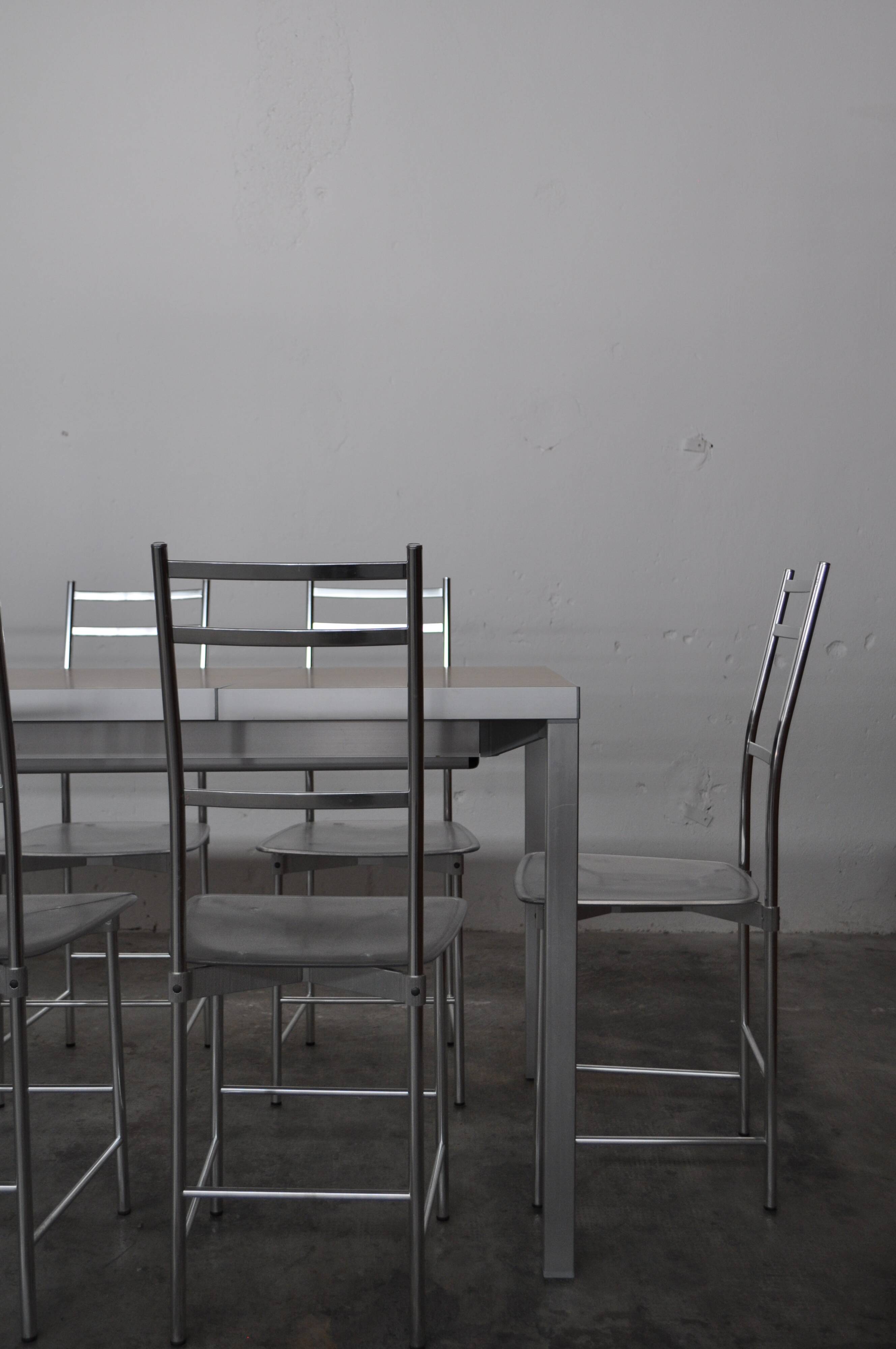 Bagutta Table and Aluminum Chairs by Opera Design for Ycami, 1980s, Set of 13