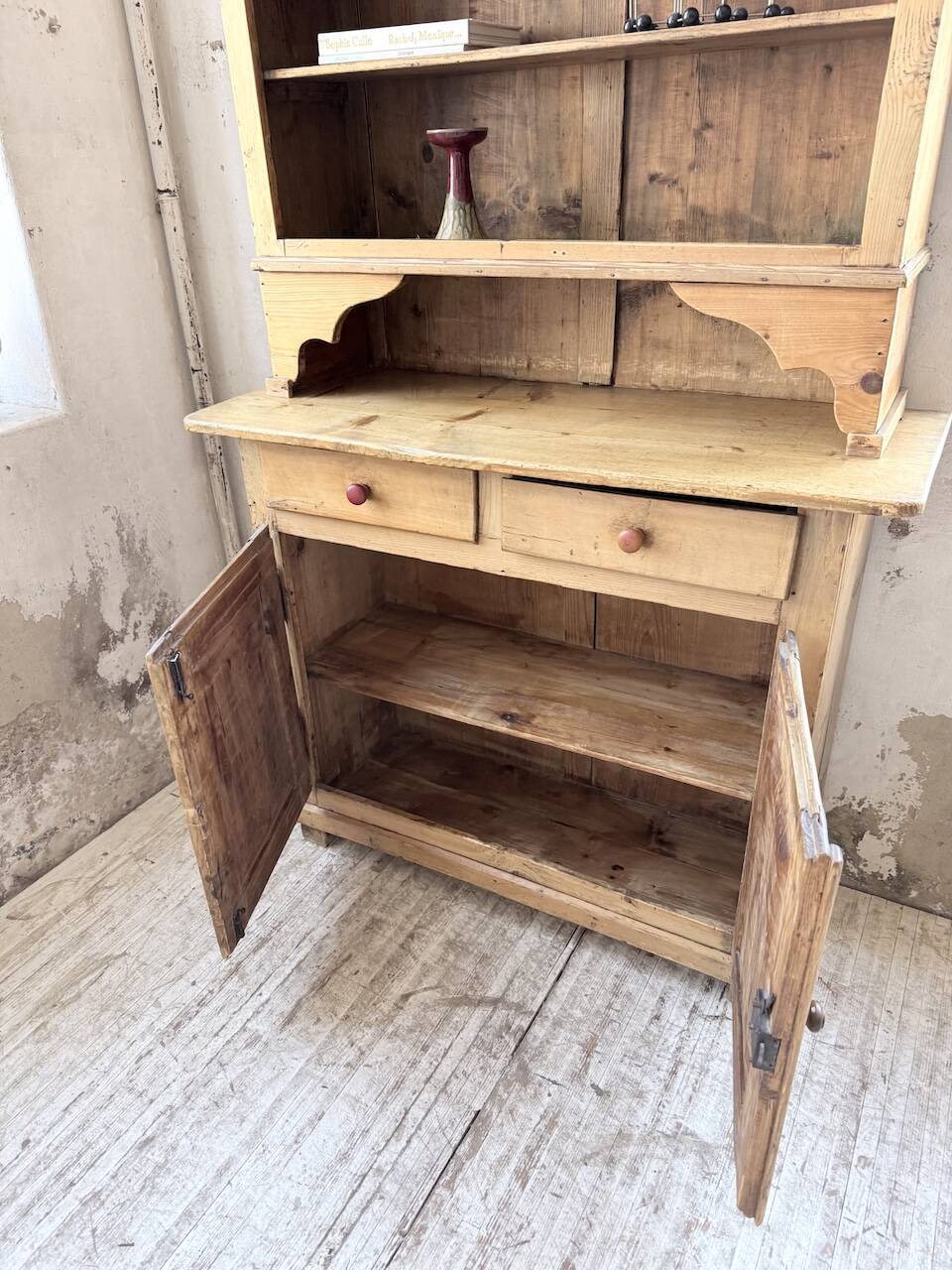 Antique grocery furniture, polychrome folk art, Savoie 1940.