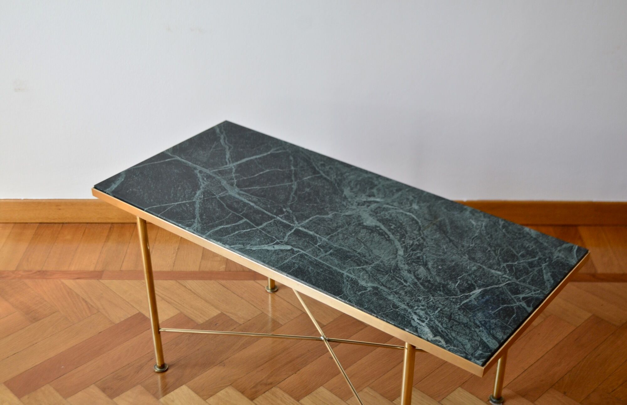 Italian green marble and brass coffee table 1950