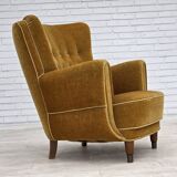 1960s, Danish relax chair, original honey yellow furniture velour.