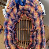 1970s wicker rattan portable bassinet cradle complete with bedding