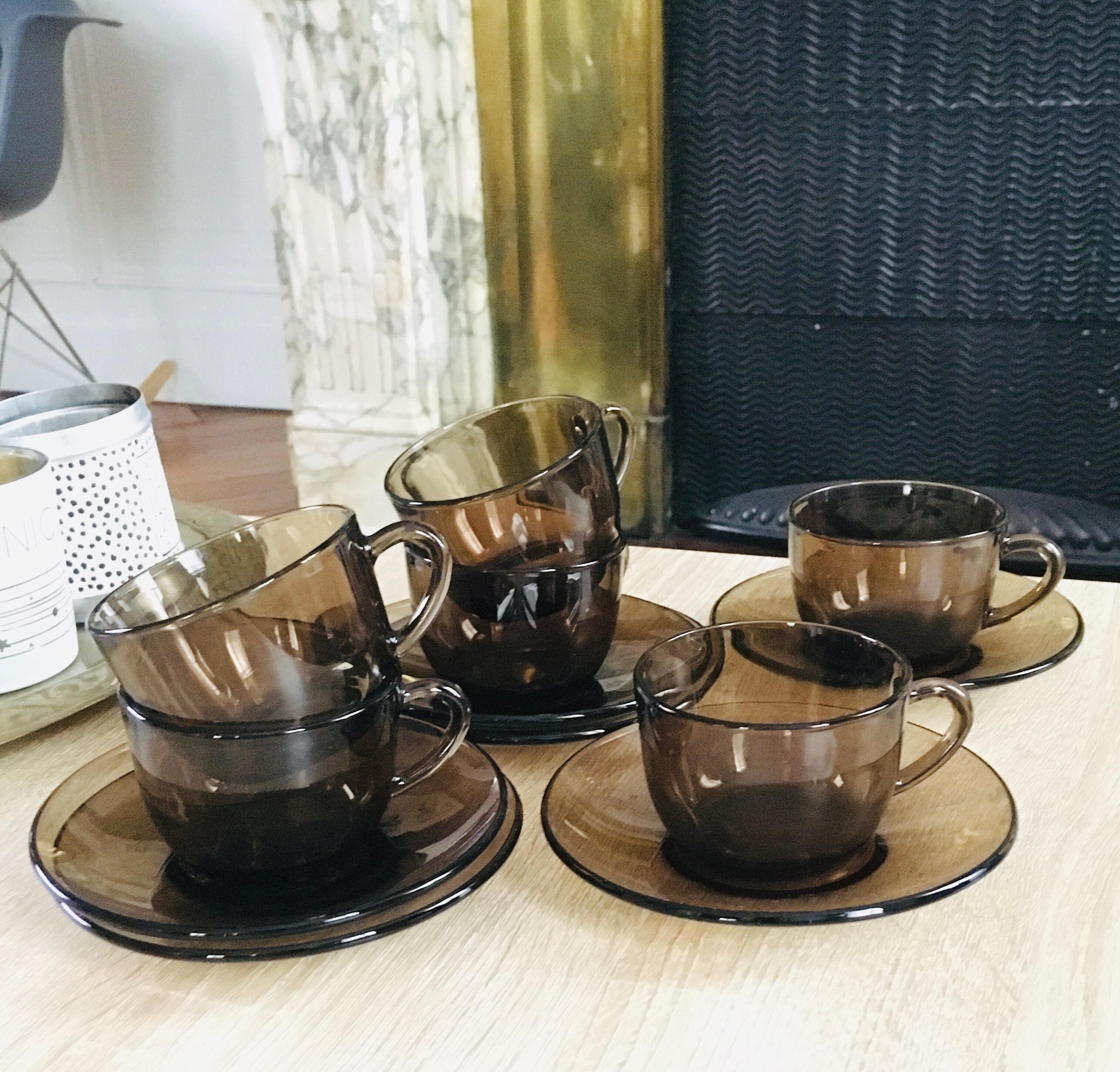 Coffee service amber glass 70s Vereco