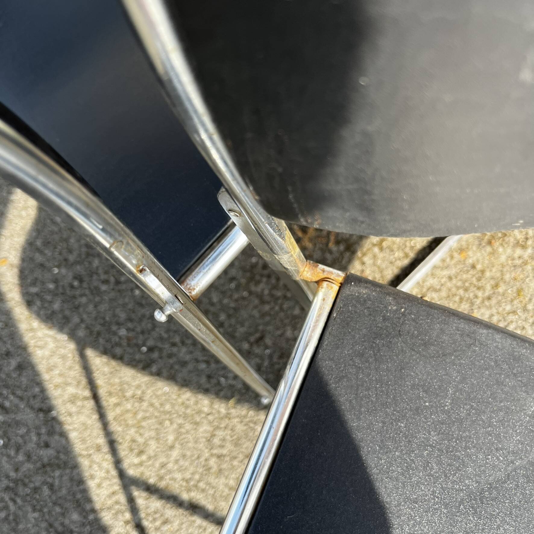 Set of 6 black metal chairs, model GF 40/4 by David Rowland.
