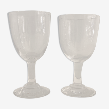 2 verres à pied anciens en verre bullé et soufflé