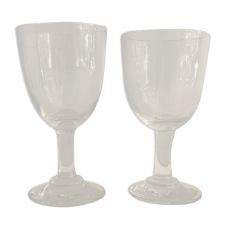 2 verres à pied anciens en verre bullé et soufflé