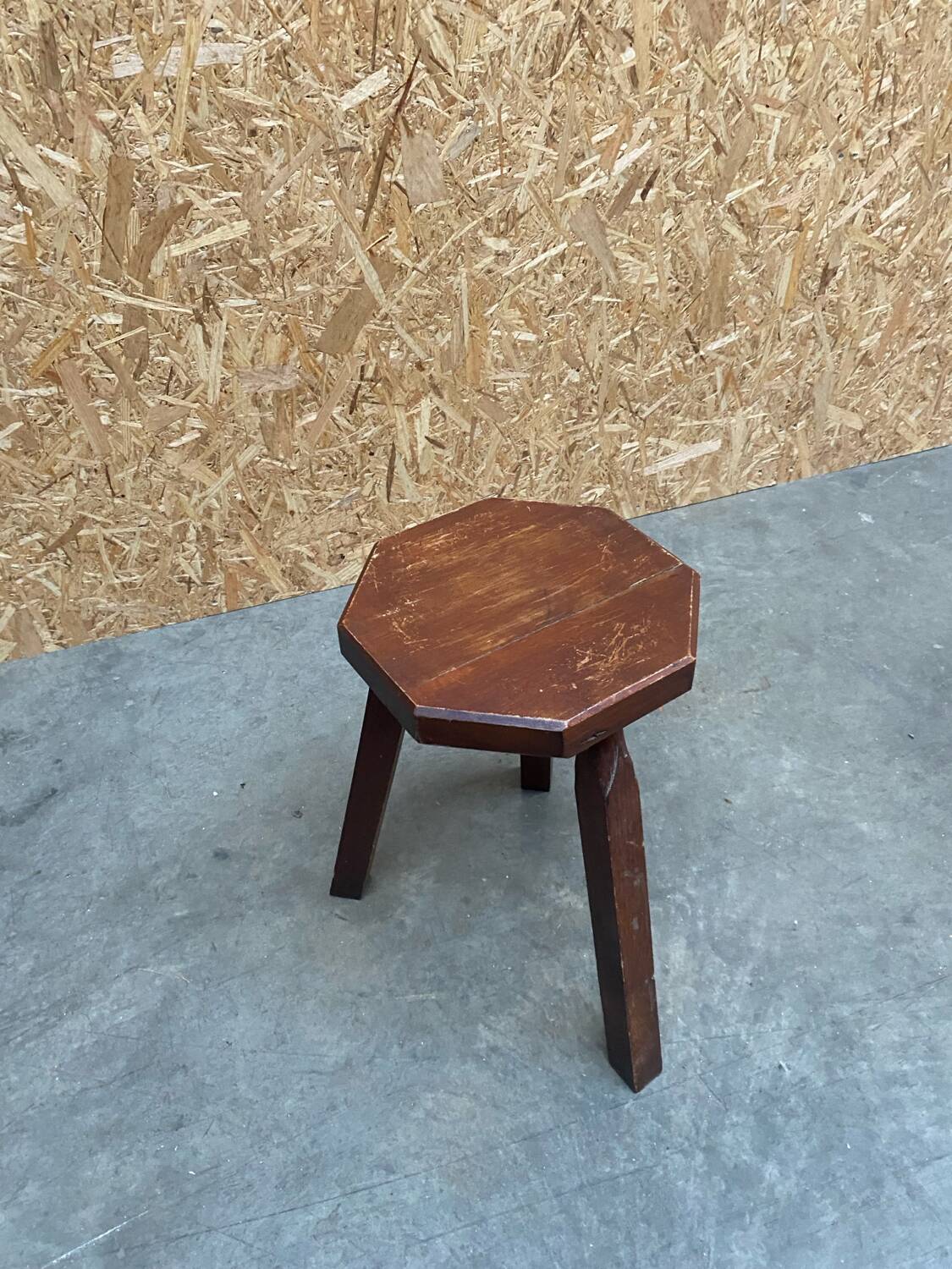 Brutalist wooden stool