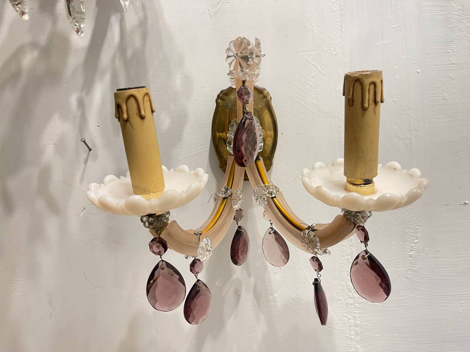 Pink Opaline Glass Sconces Set of 2