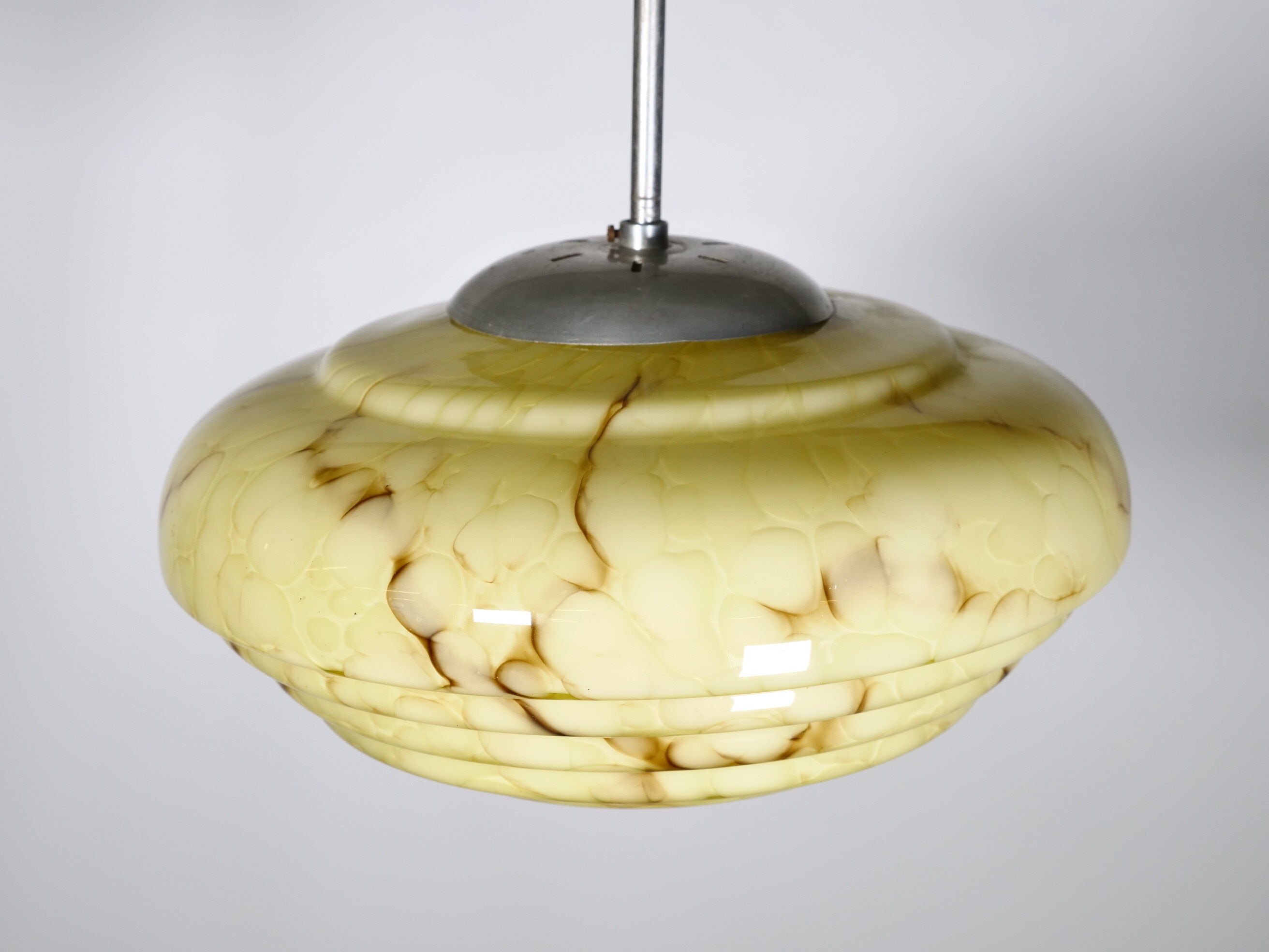 Art Deco Opaline Glass Ceiling Lamp, 1920s–1930s