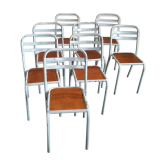 Series of 8 school metal chairs