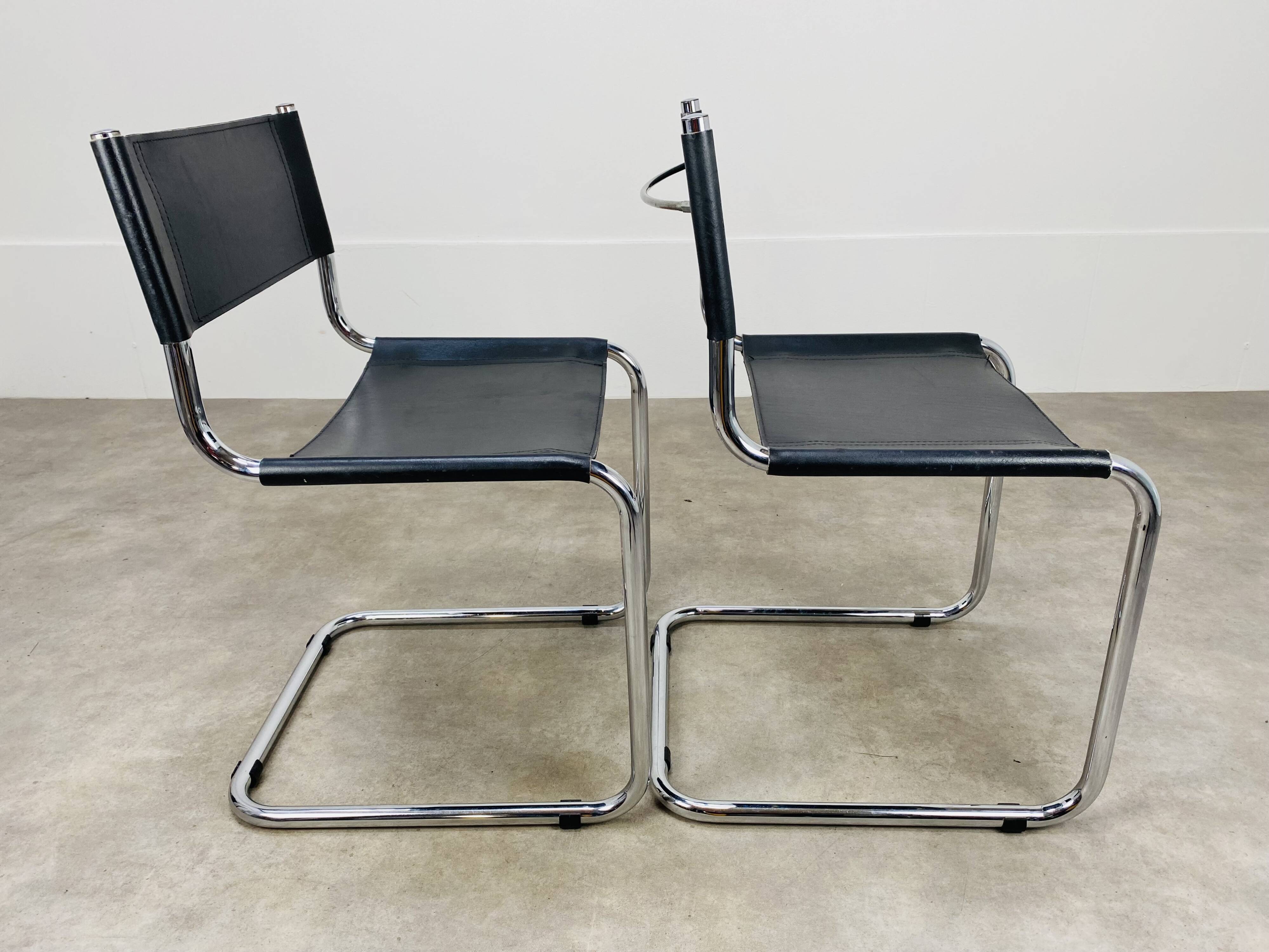 Pair of cantilever chairs imitation leather black and chrome