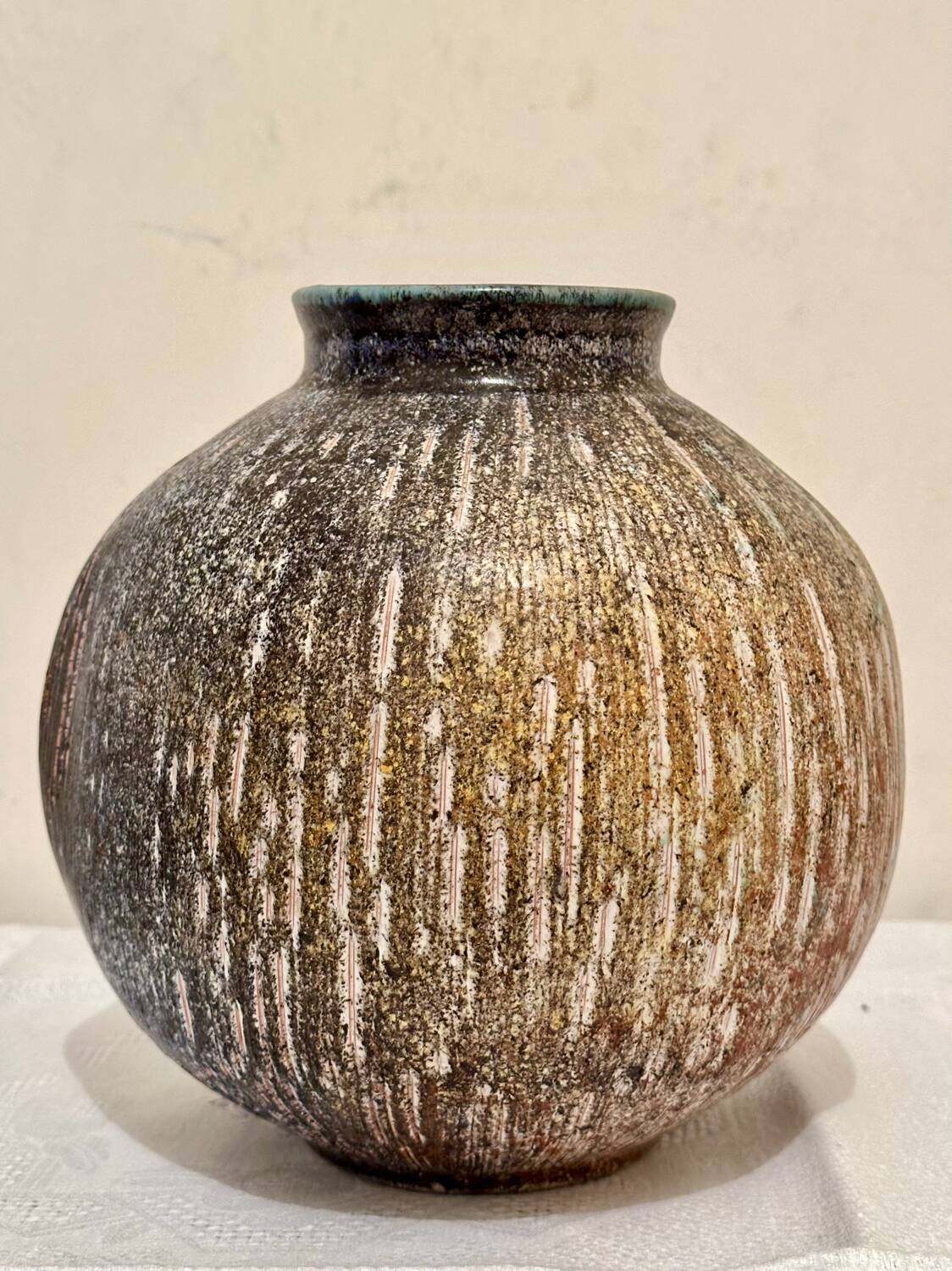 Round ceramic vase by Bernard Buffat