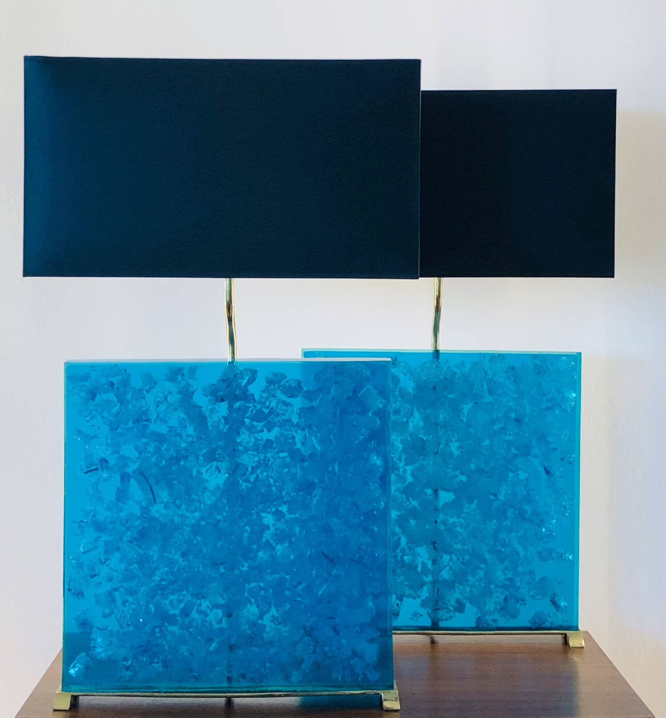 Turquoise fractal resin table lamps, 1980s