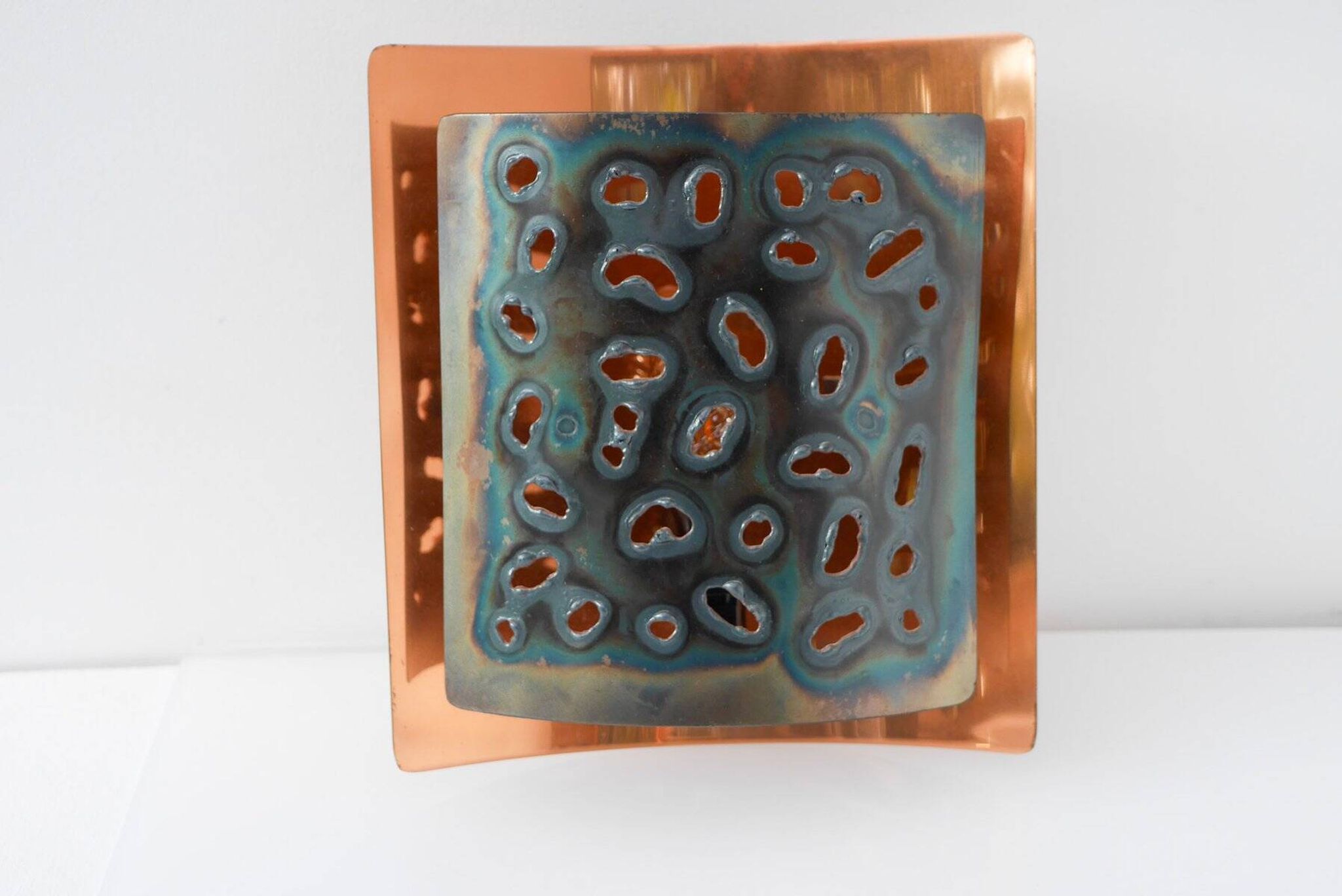Vintage Brutalist copper wall sconce from Boréns, 1960s