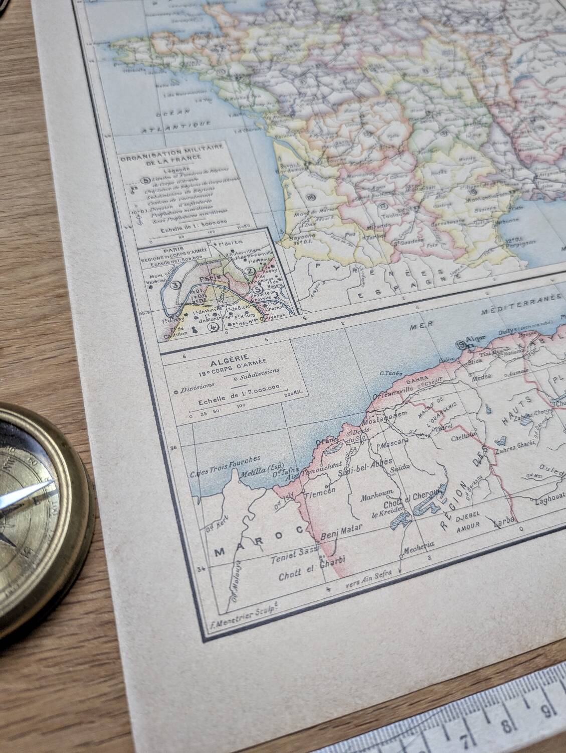 Military map of France, original printed in 1896.