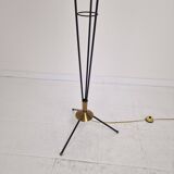 Lampadaire trépied en verre opalin et laiton, Italie, années 1950