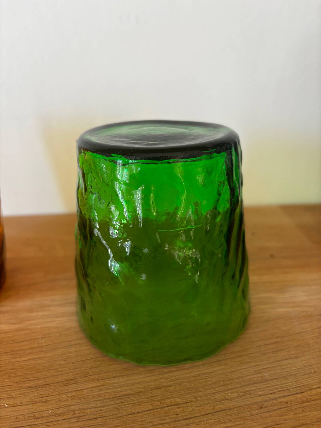Vintage set of 6 Italian-made glasses, green and amber textured effect