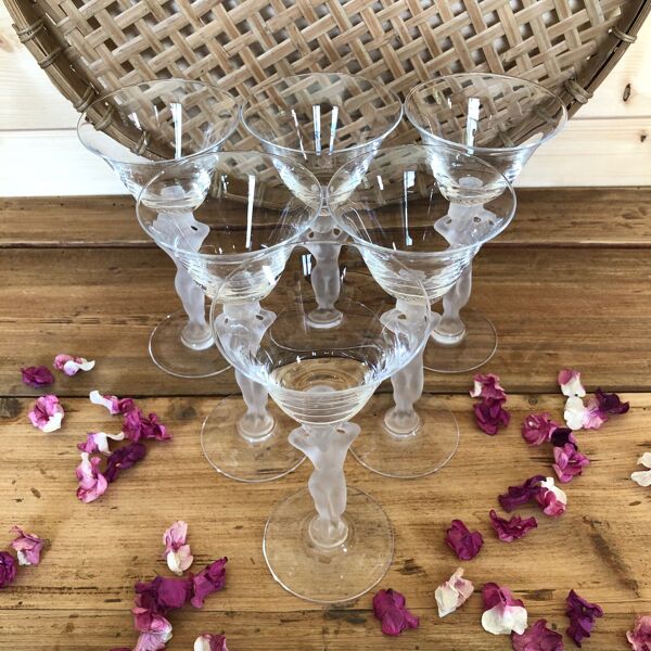 Set de 6 verres à pied en cristal de Bayel corps de femme - Style Lalique |  Selency