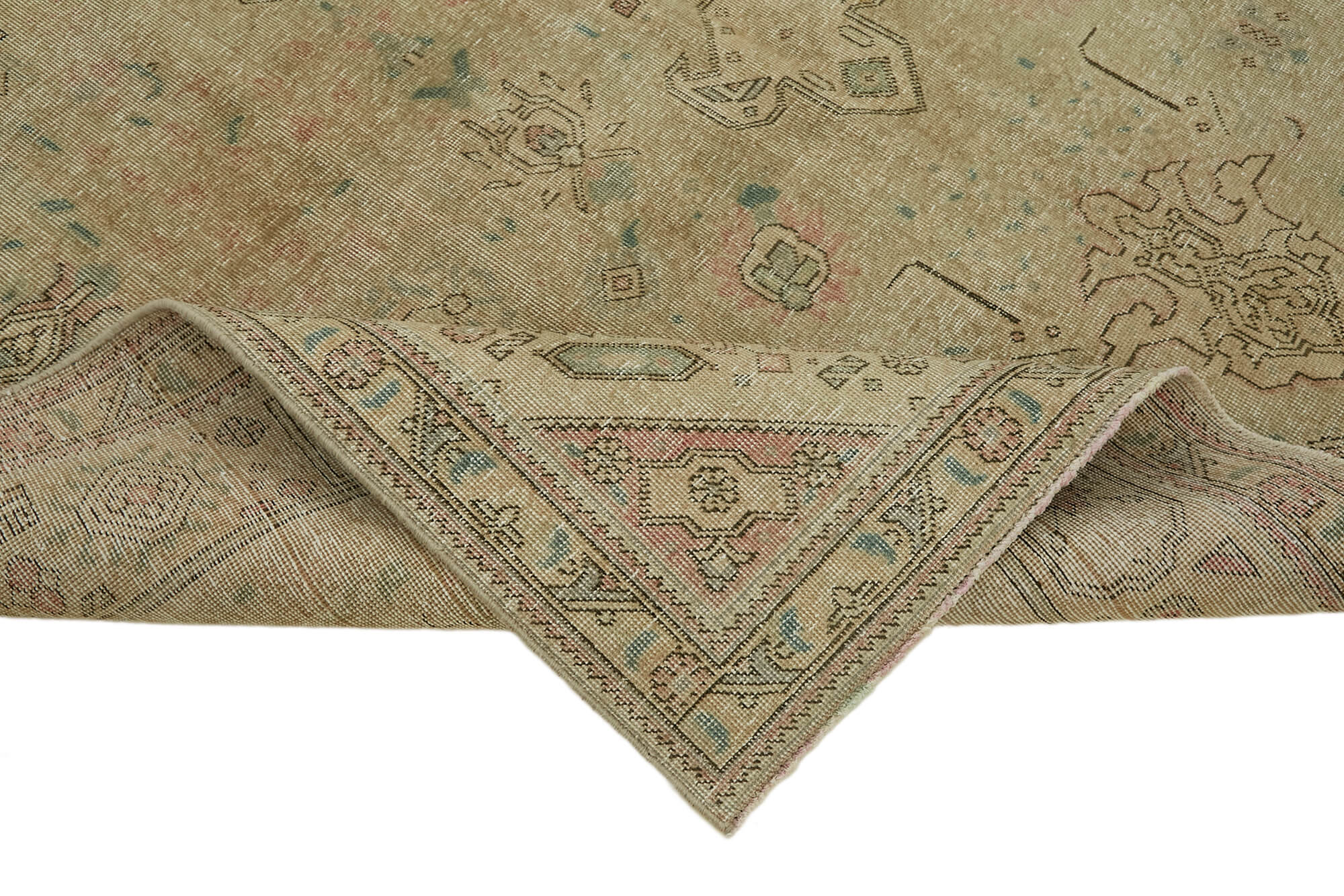 Hand-Knotted Anatolian Vintage 1970s 224 cm x 338 cm Beige Wool Carpet