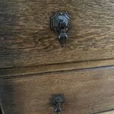 Vintage wooden chest of drawers with three drawers and brown marble top