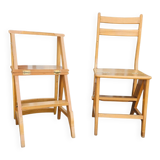 2 x library ladder chair 1950s