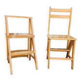 2 chaises échelles de bibliothèque des années 1950
