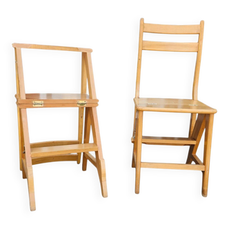 2 chaises échelles de bibliothèque des années 1950