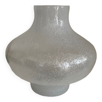 Imposant vase en verre Murano pulegoso blanc gris opaque