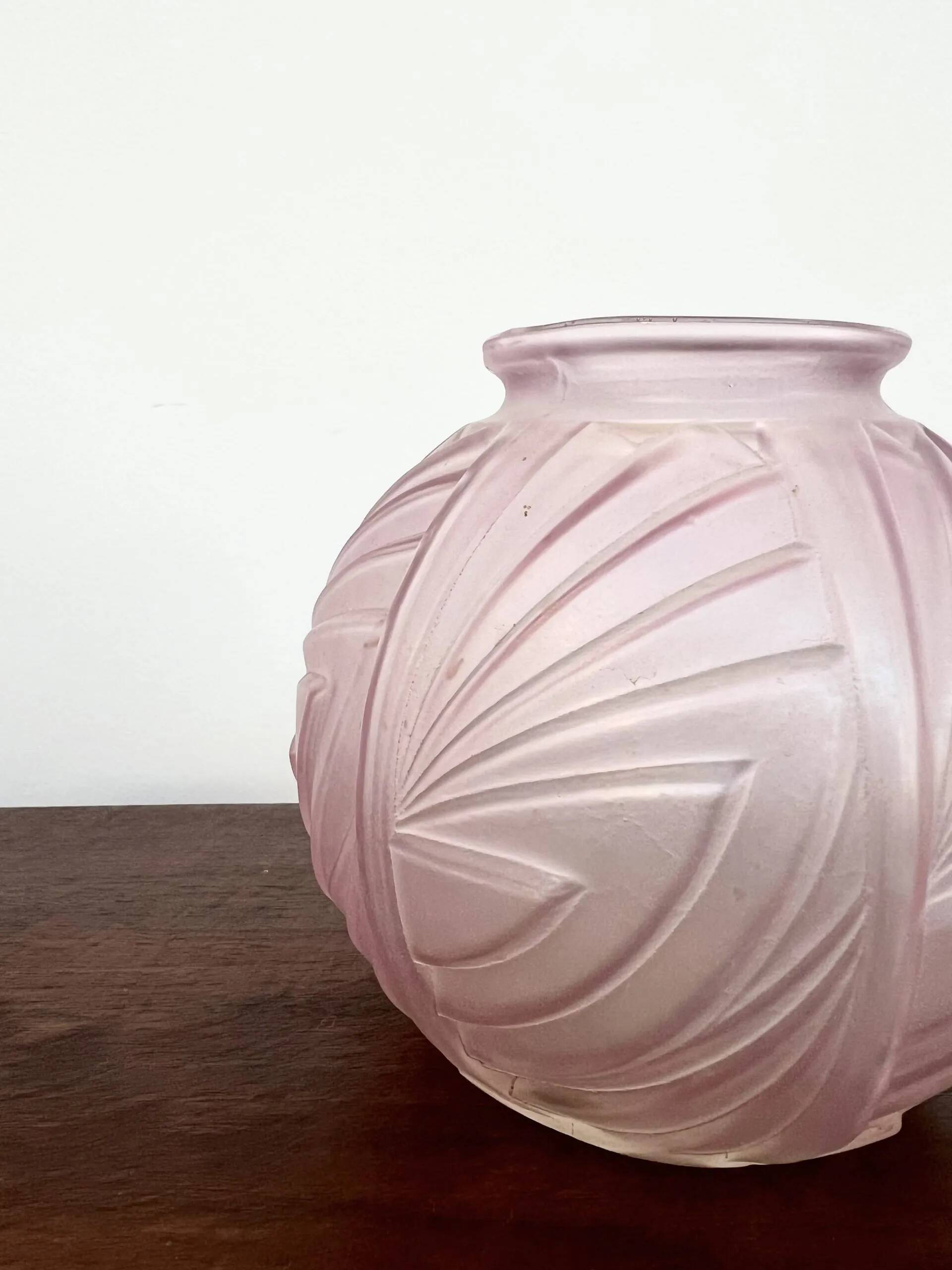 Art deco glass ball vase with palmette patterns