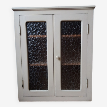 Armoire de toilette en bois avec portes en verre façonné