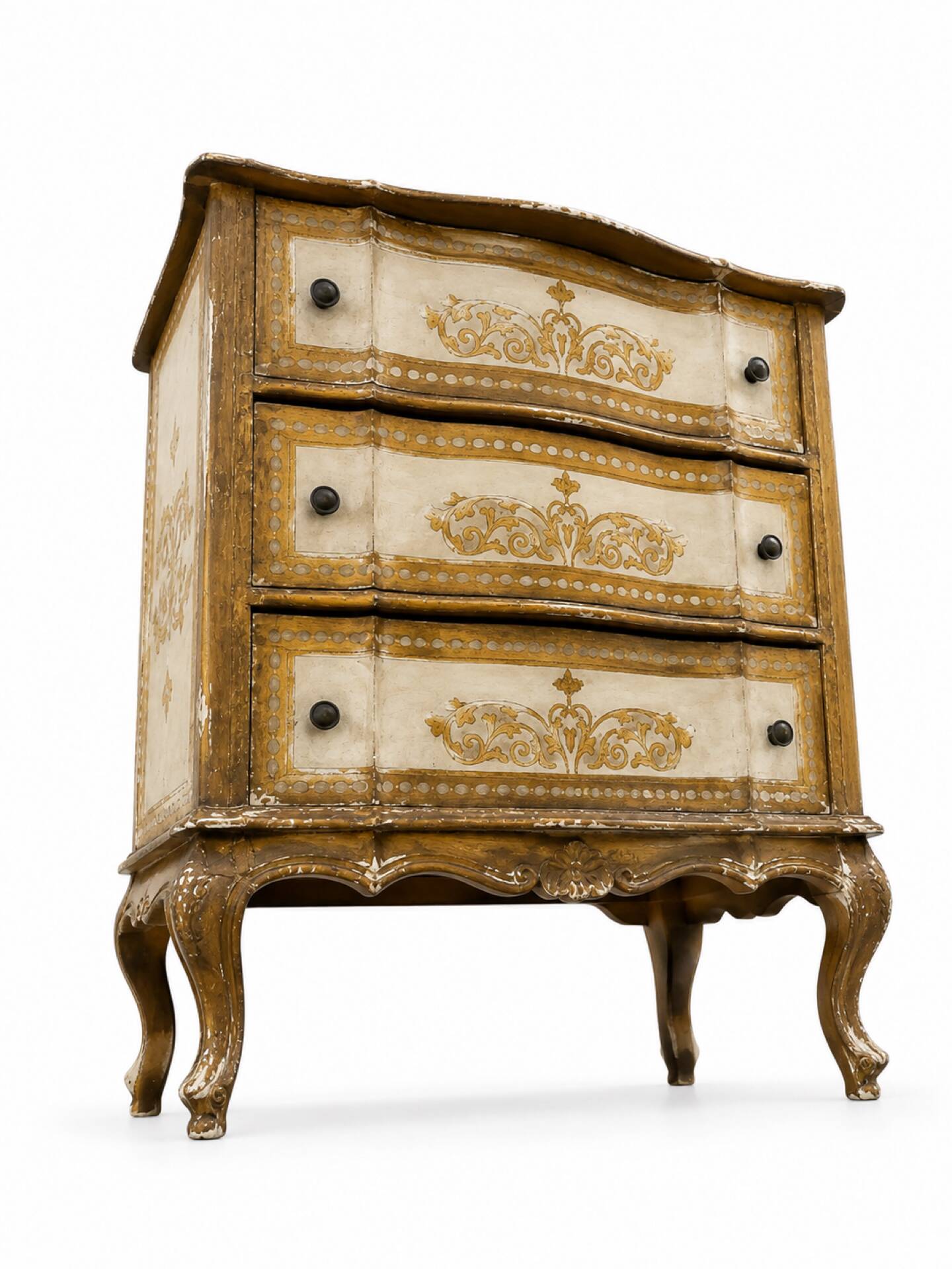 Commode Arbalète 3 tiroirs bois doré style Renaissance Italienne