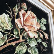 Painting on velvet "La rose" signed L. Boucher