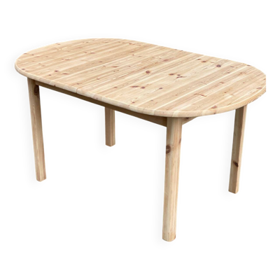 Table à manger scandinave ovale extensible décapée en pin massif 1980
