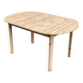 Table à manger scandinave ovale extensible décapée en pin massif 1980