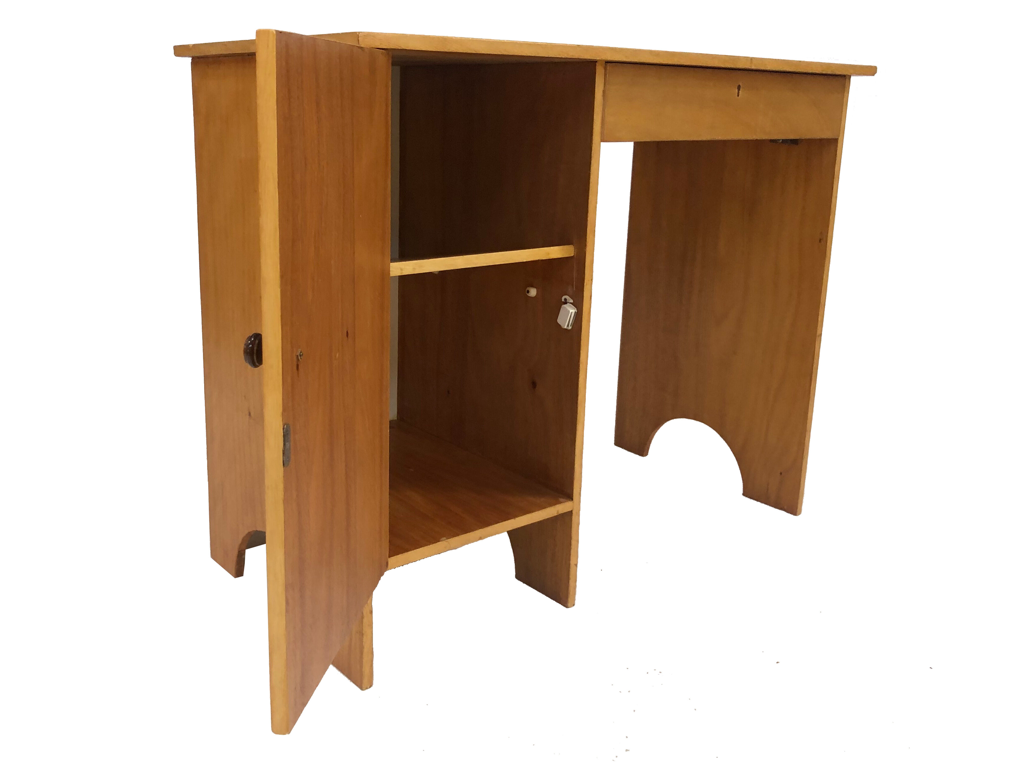 Art deco birch wood compact desk 1960