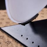 Postmodern Rhombus Shaped Table Lamp with Abstract Blue Stripes on Frosted Murano Glass