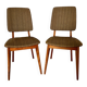 Pair of vintage chairs, in wood & green fabricpair of vintage chairs, in