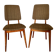 Pair of vintage chairs, in wood & green fabricpair of vintage chairs, in